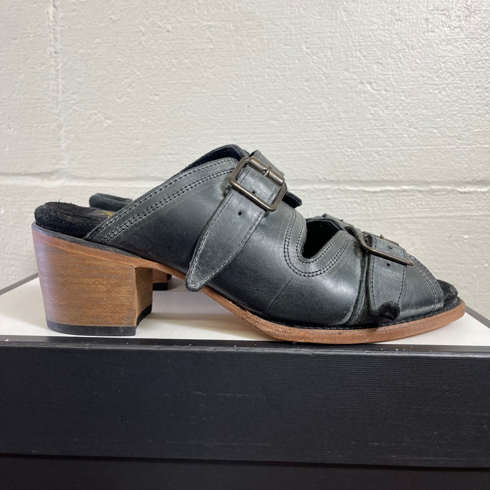 Freebird by Steven Caprice Black Leather Double Buckle Mule Sandals Women's 11